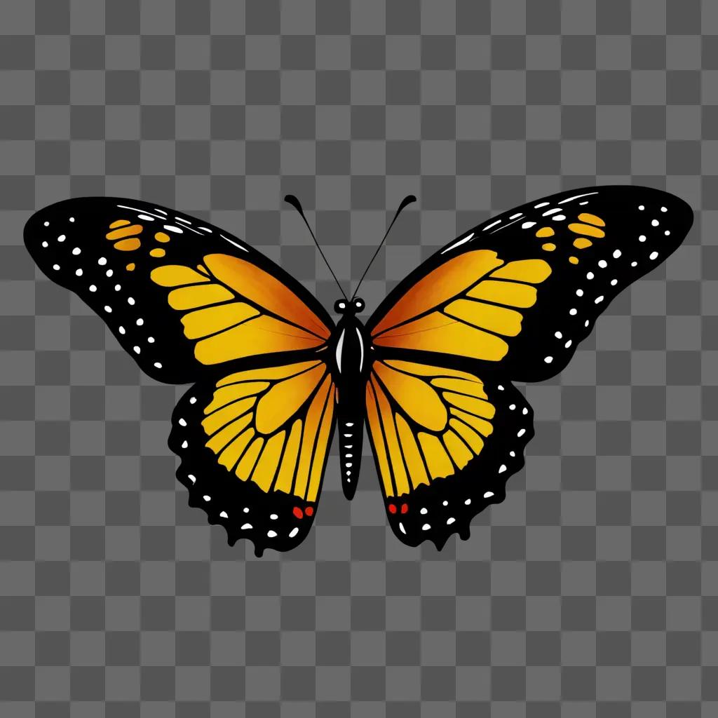 A simple butterfly drawing with black and yellow wings