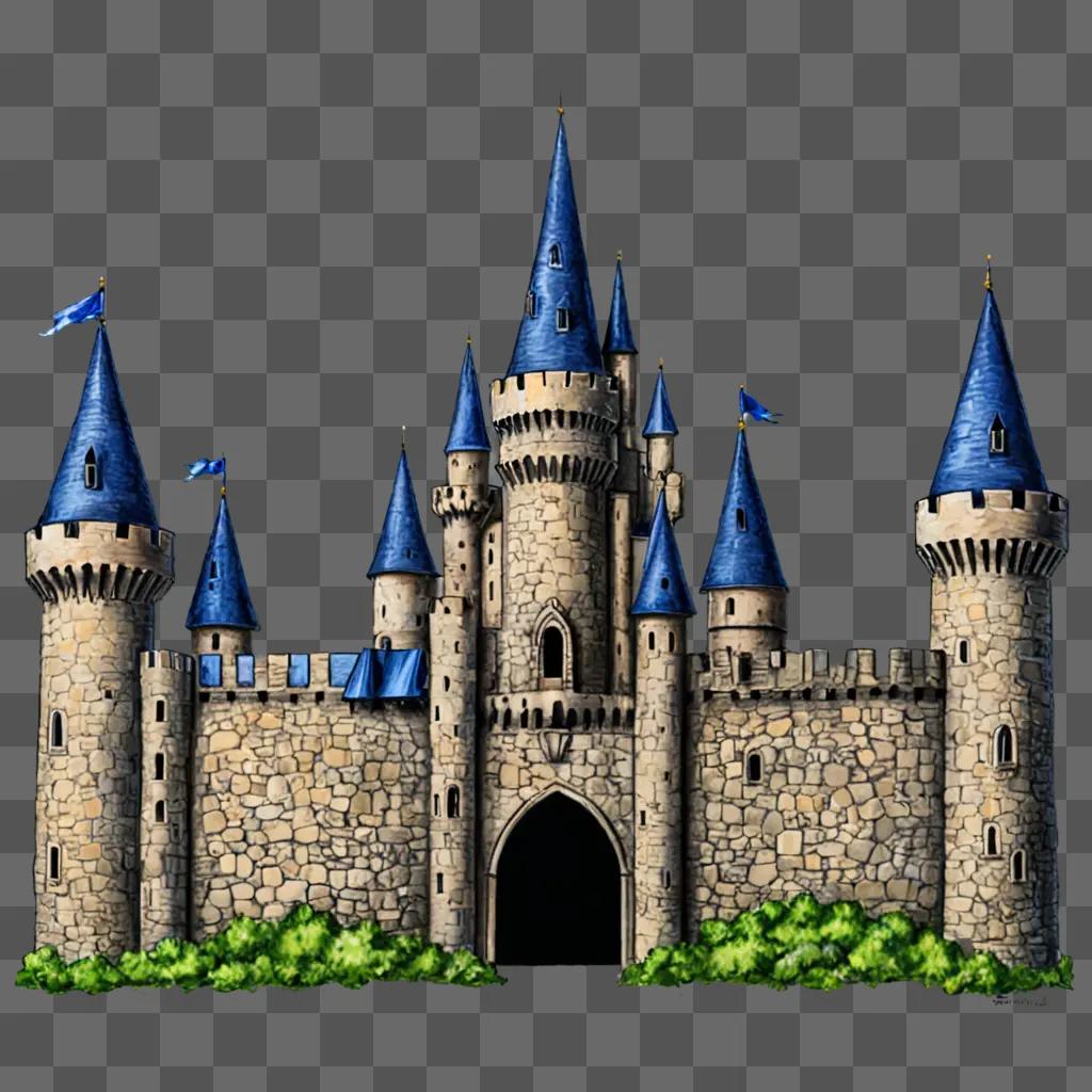 A simple castle drawing is rendered in a cartoon style