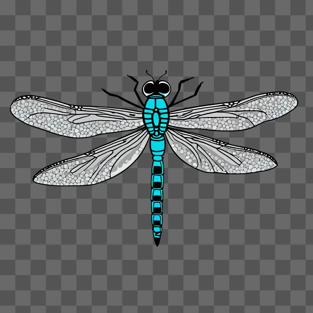 A simple dragonfly drawing with blue wings