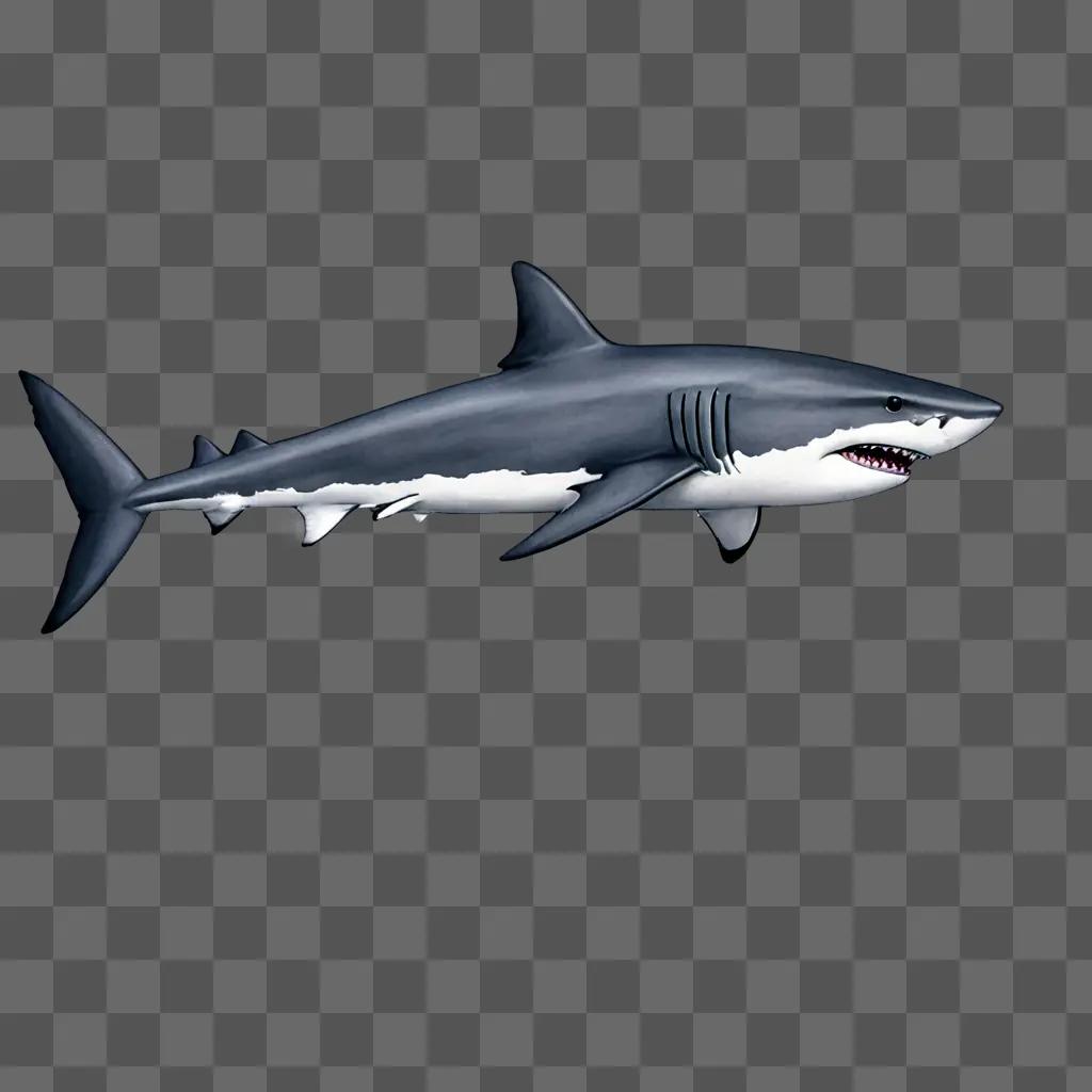 A simple drawing of a shark against a gray background