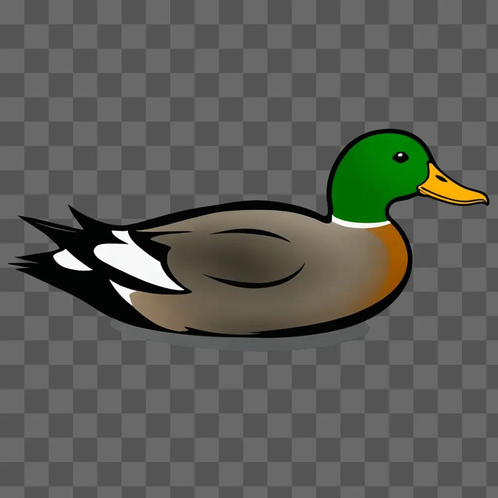 A simple duck drawing with green head and feet