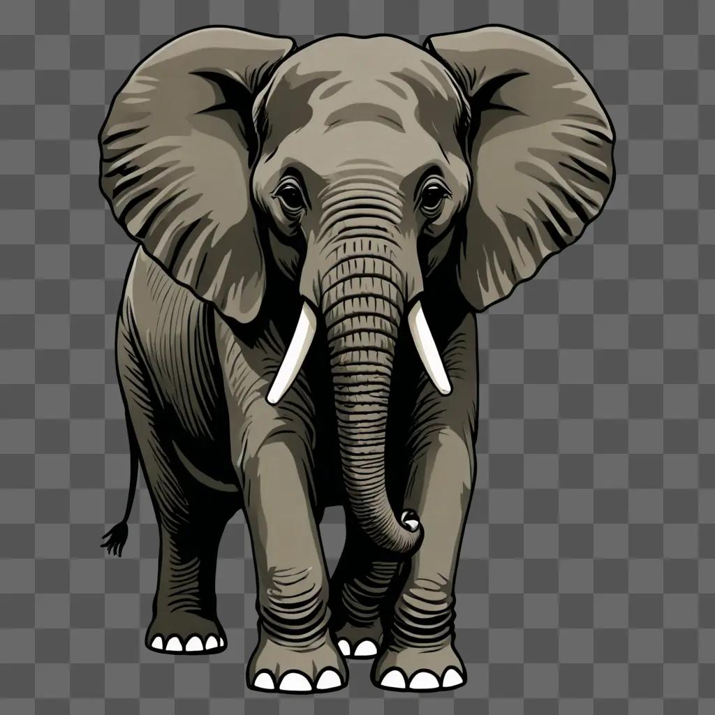 A simple elephant drawing with big ears and white tusks