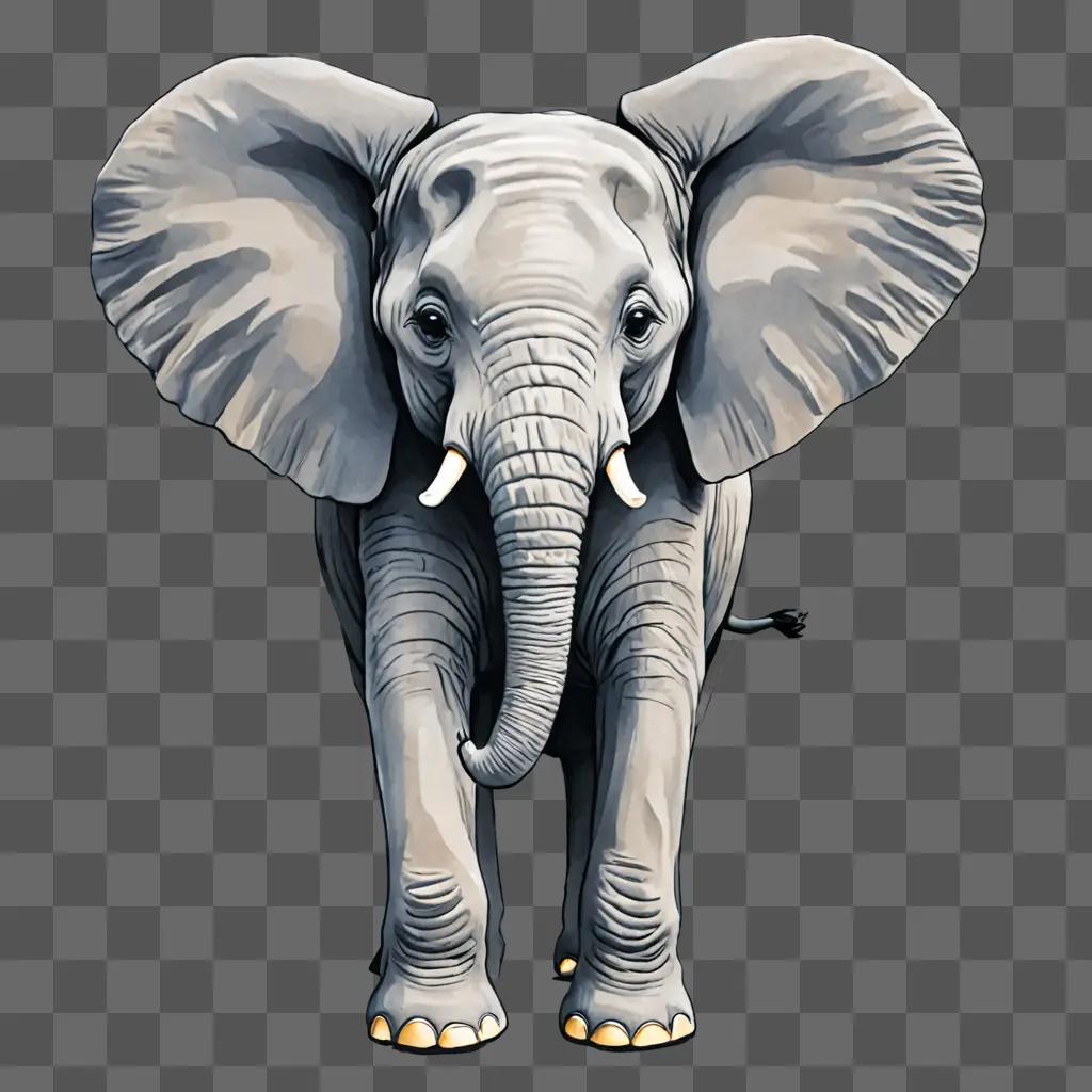 A simple elephant drawing with white and gray coloring