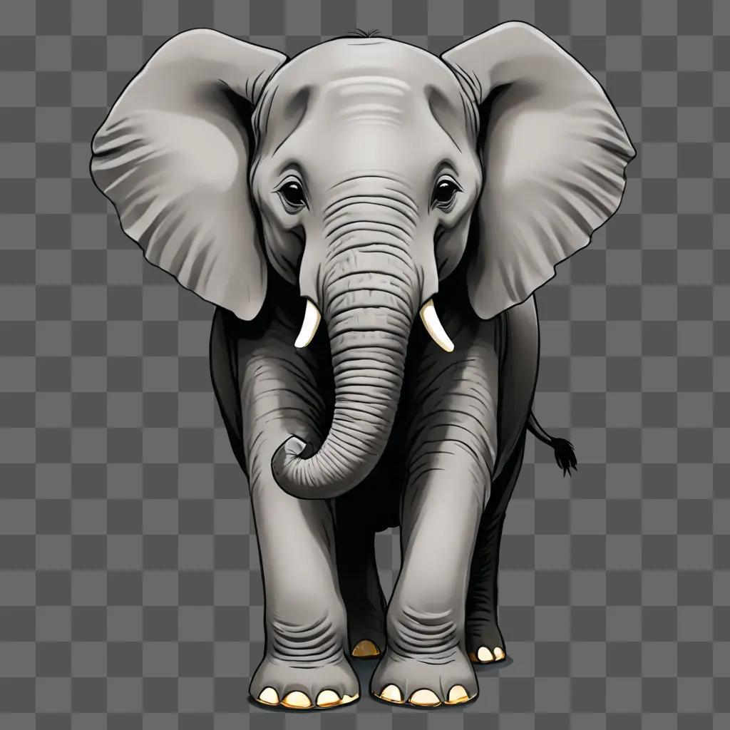 A simple elephant drawing with white and gray coloring