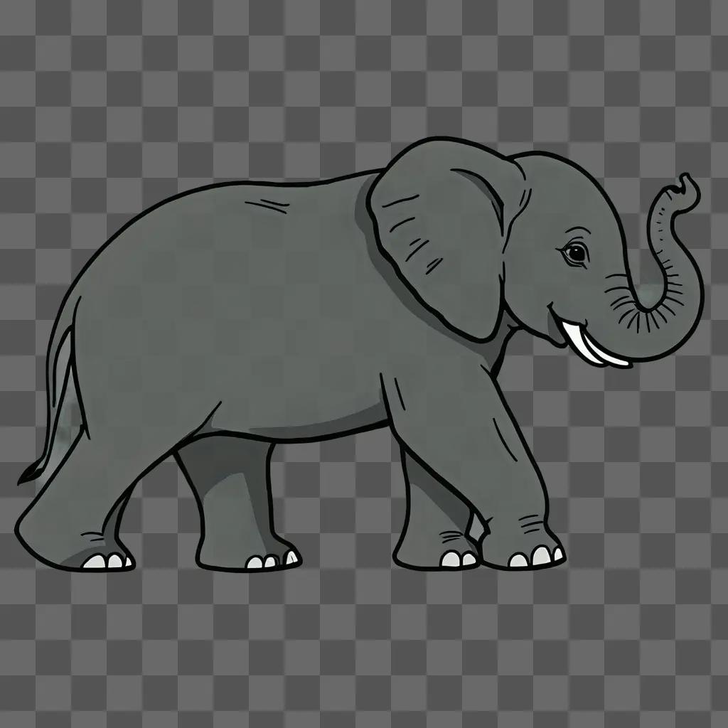 A simple elephant drawing with white tusks and gray color