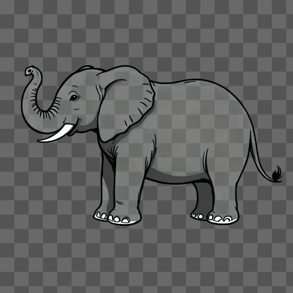 A simple elephant drawing with white tusks and gray color