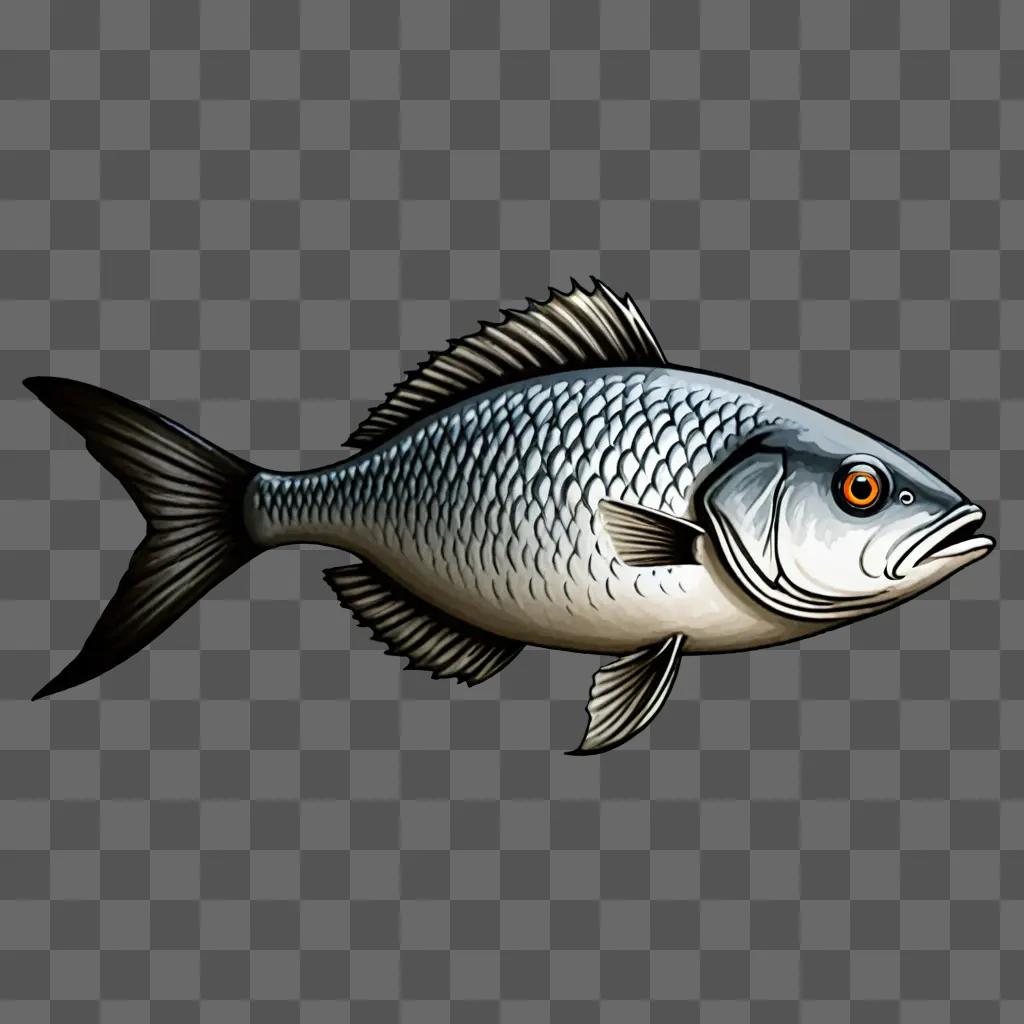 A simple fish drawing with a gray background