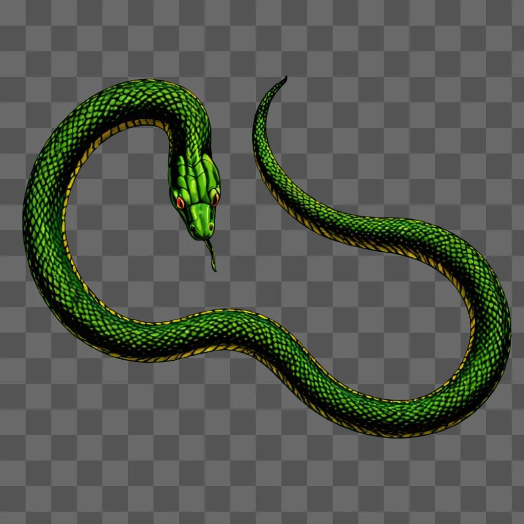 A simple green snake drawing on a green background