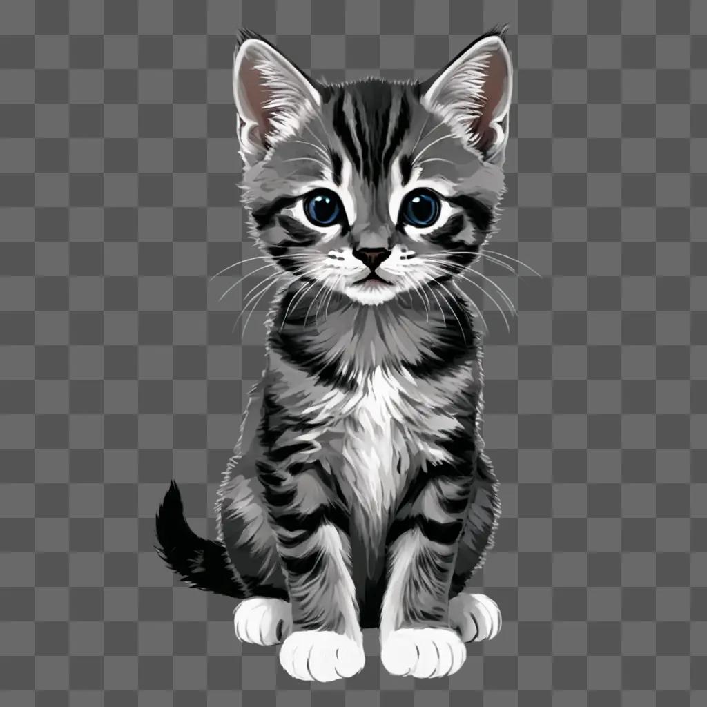 A simple kitten drawing in a gray color scheme