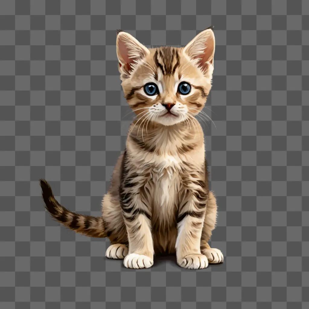 A simple kitten drawing with a brown and white striped pattern