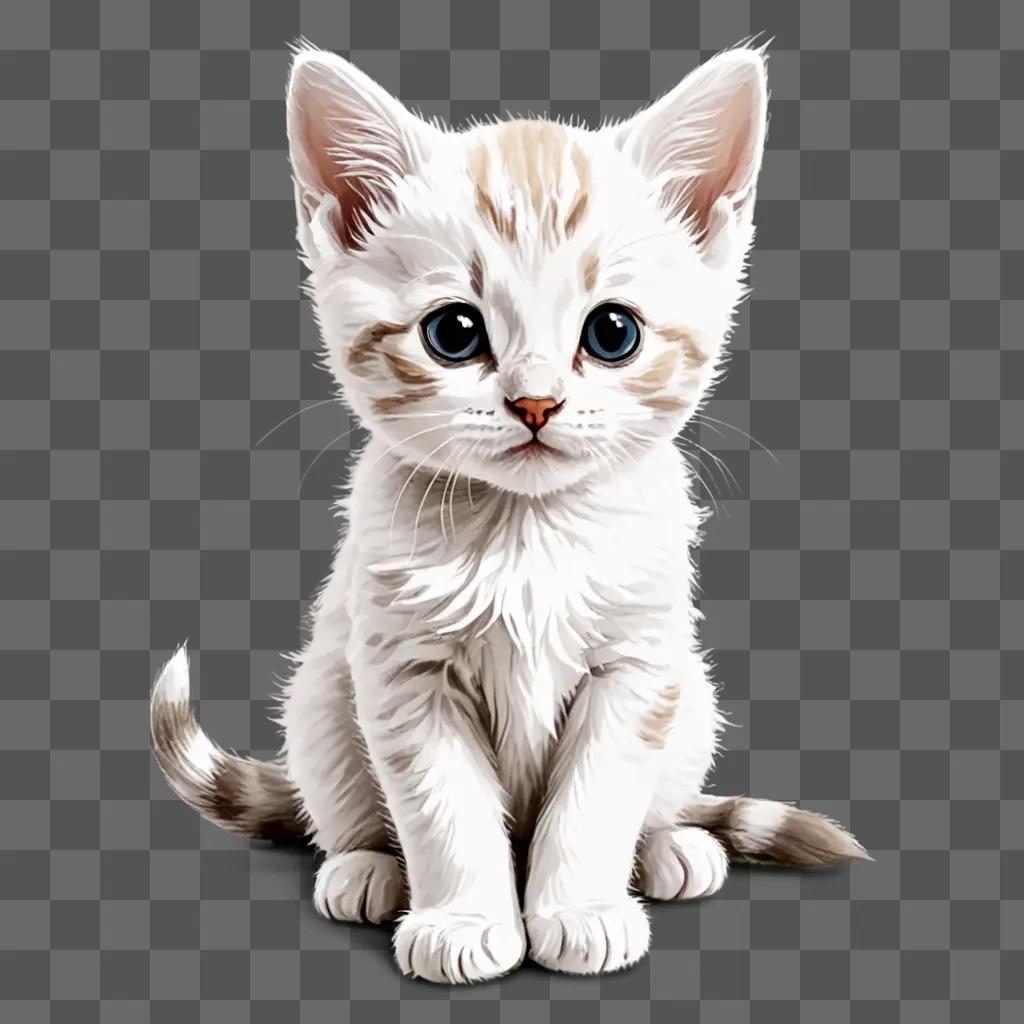 A simple kitten drawing with a white face and brown spots