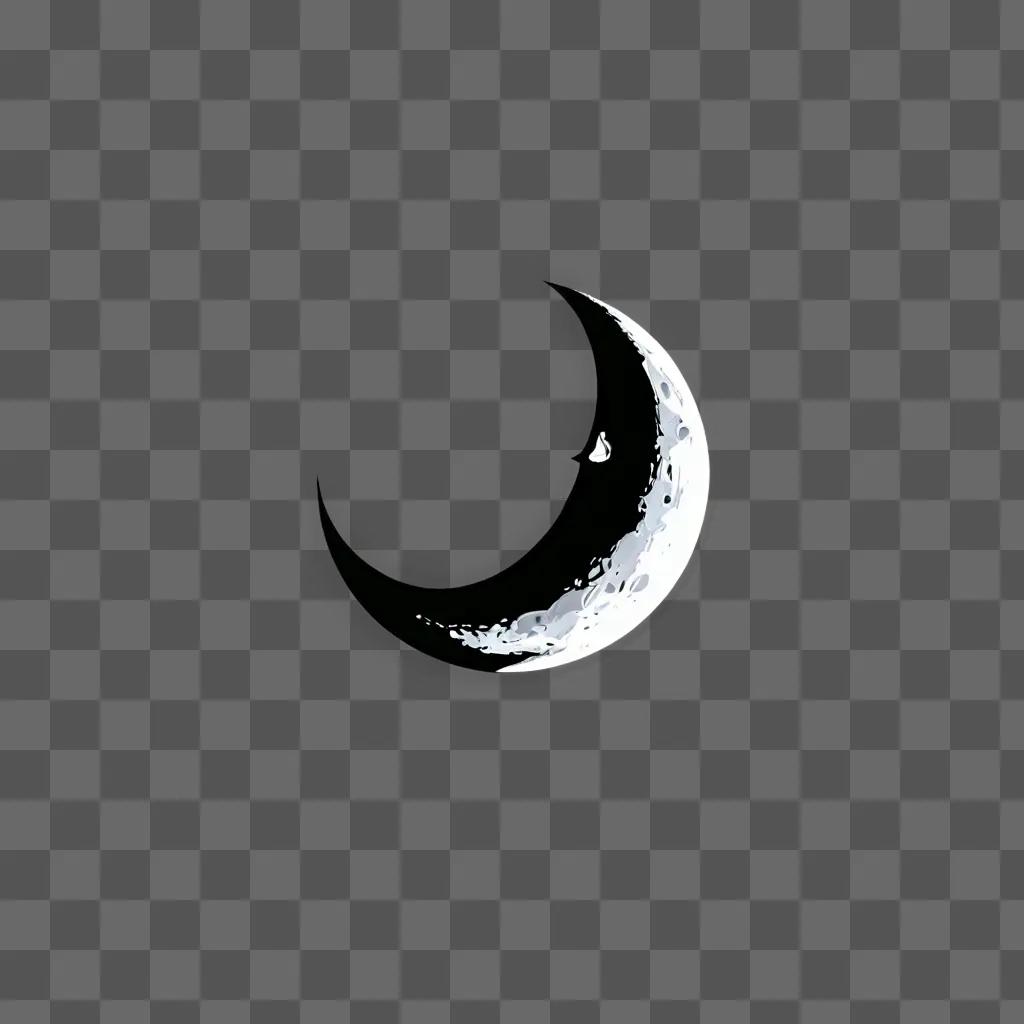 A simple moon drawing is shown against a grey background