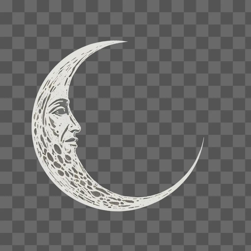 A simple moon drawing on a grey background