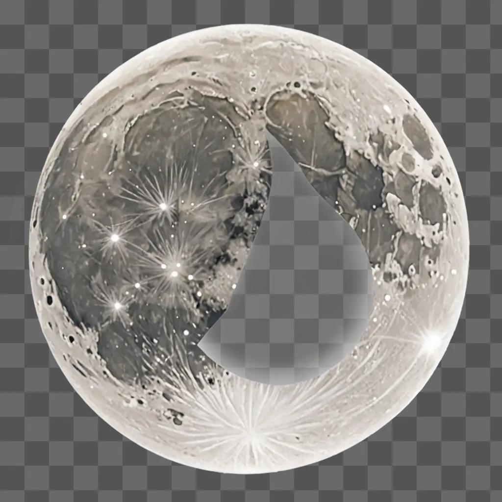 A simple moon drawing with white clouds