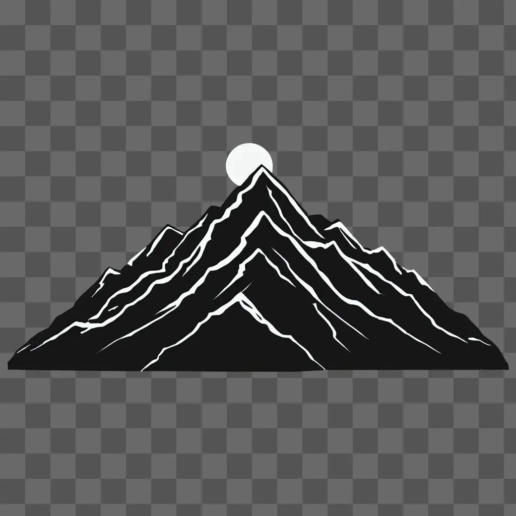 A simple mountain drawing with a bright sun in the background