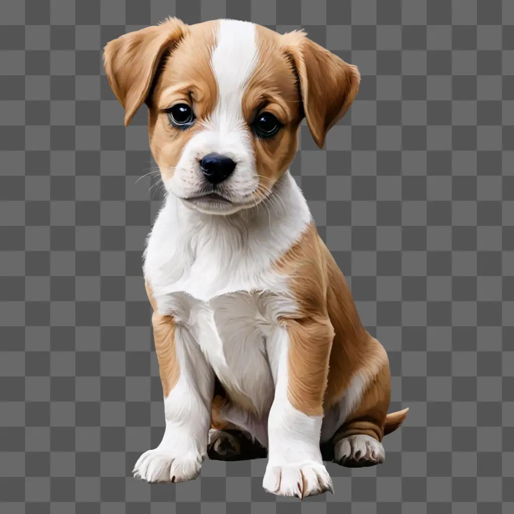 A simple puppy drawing of a brown and white puppy