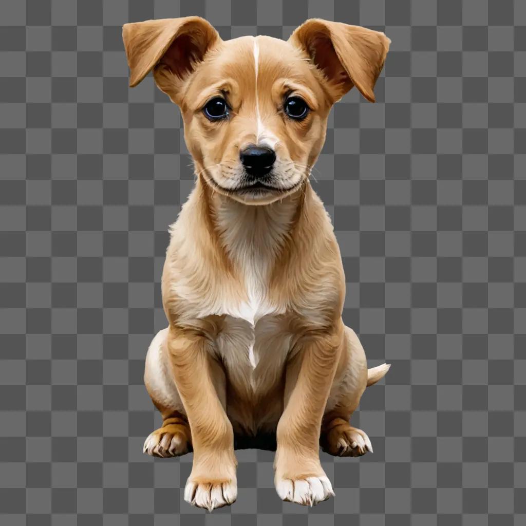 A simple puppy drawing sits on a brown background