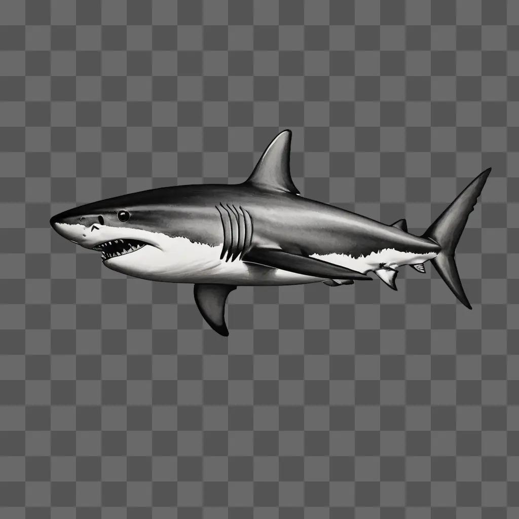 A simple shark drawing in black and white