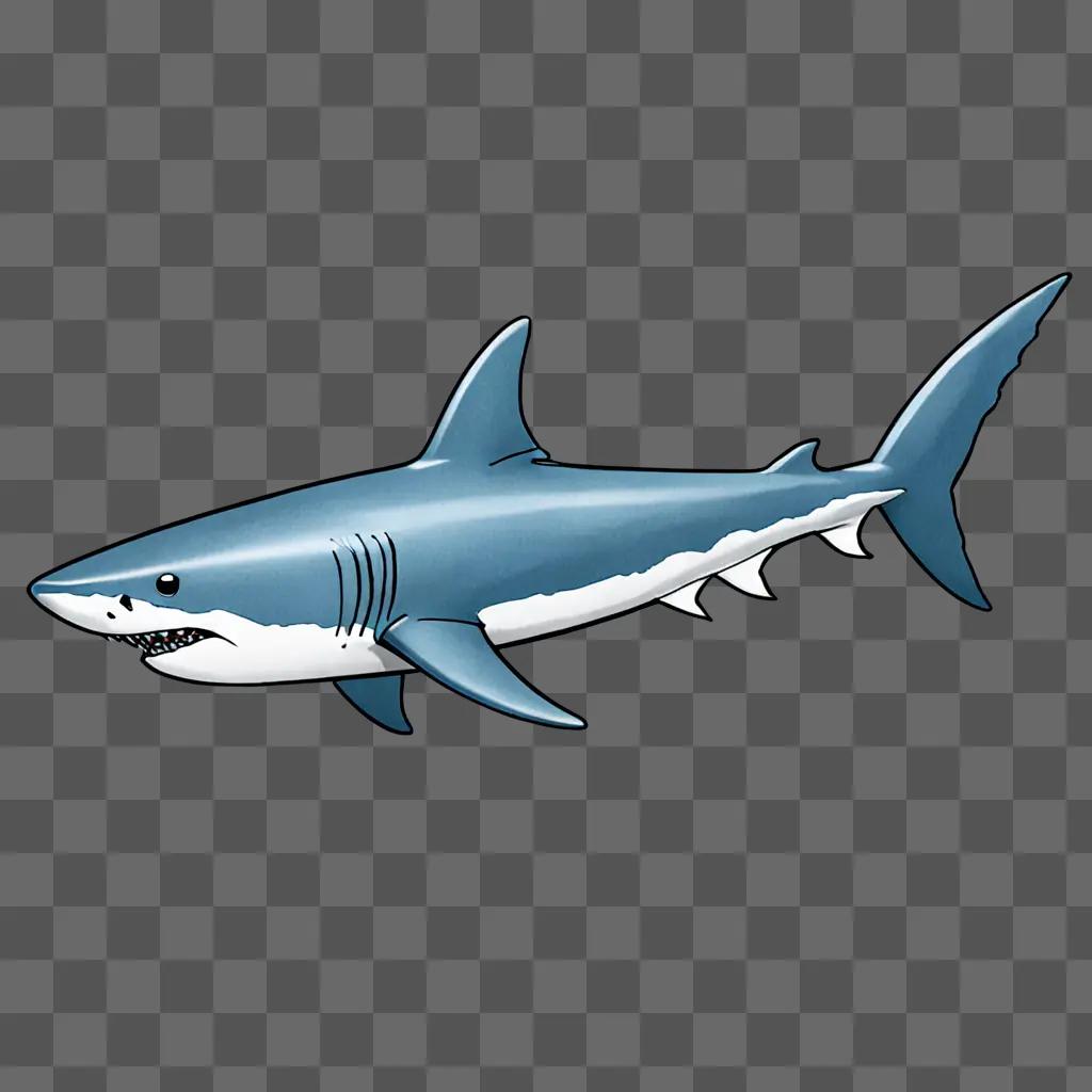 A simple shark drawing on a blue background