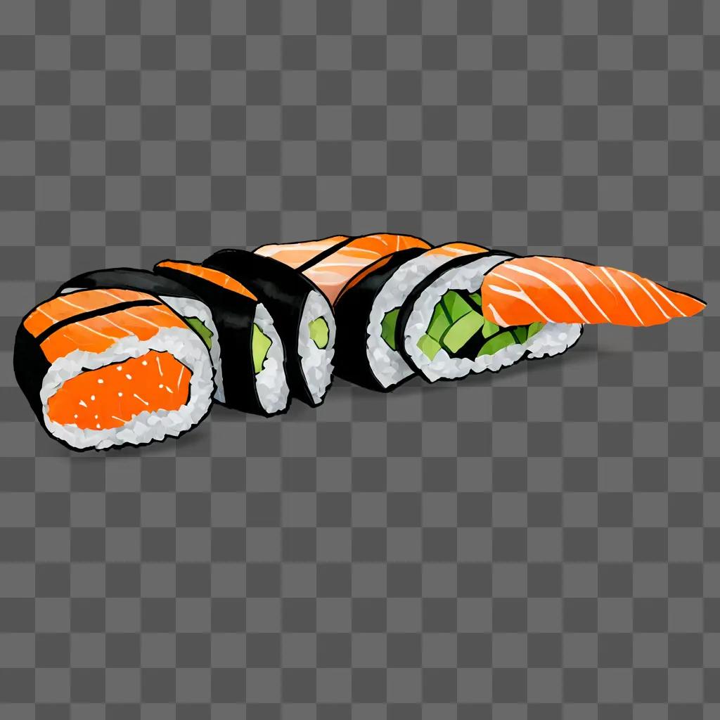 A simple sushi drawing with multiple rolls