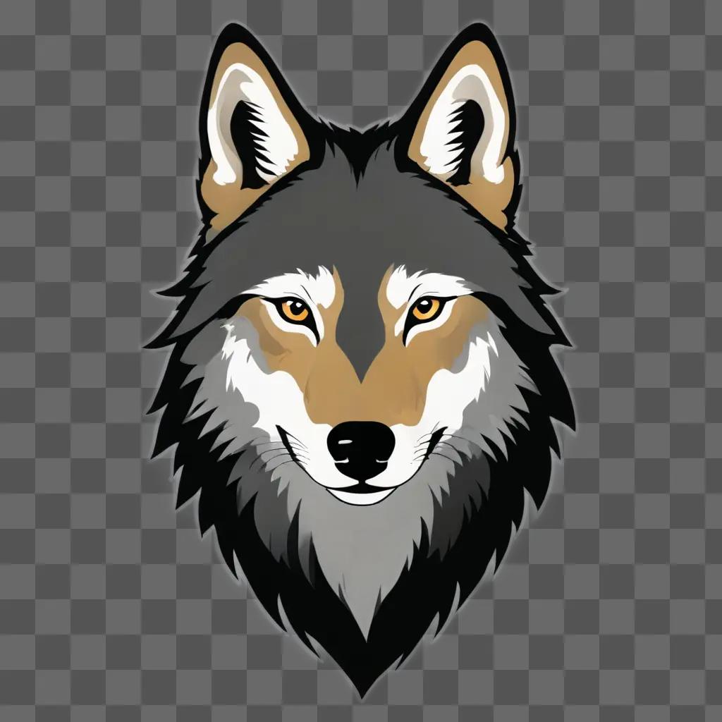 A simple wolf drawing is shown on a gray background