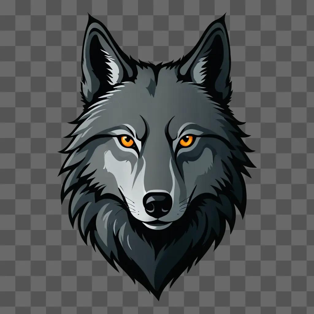 A simple wolf drawing with orange eyes