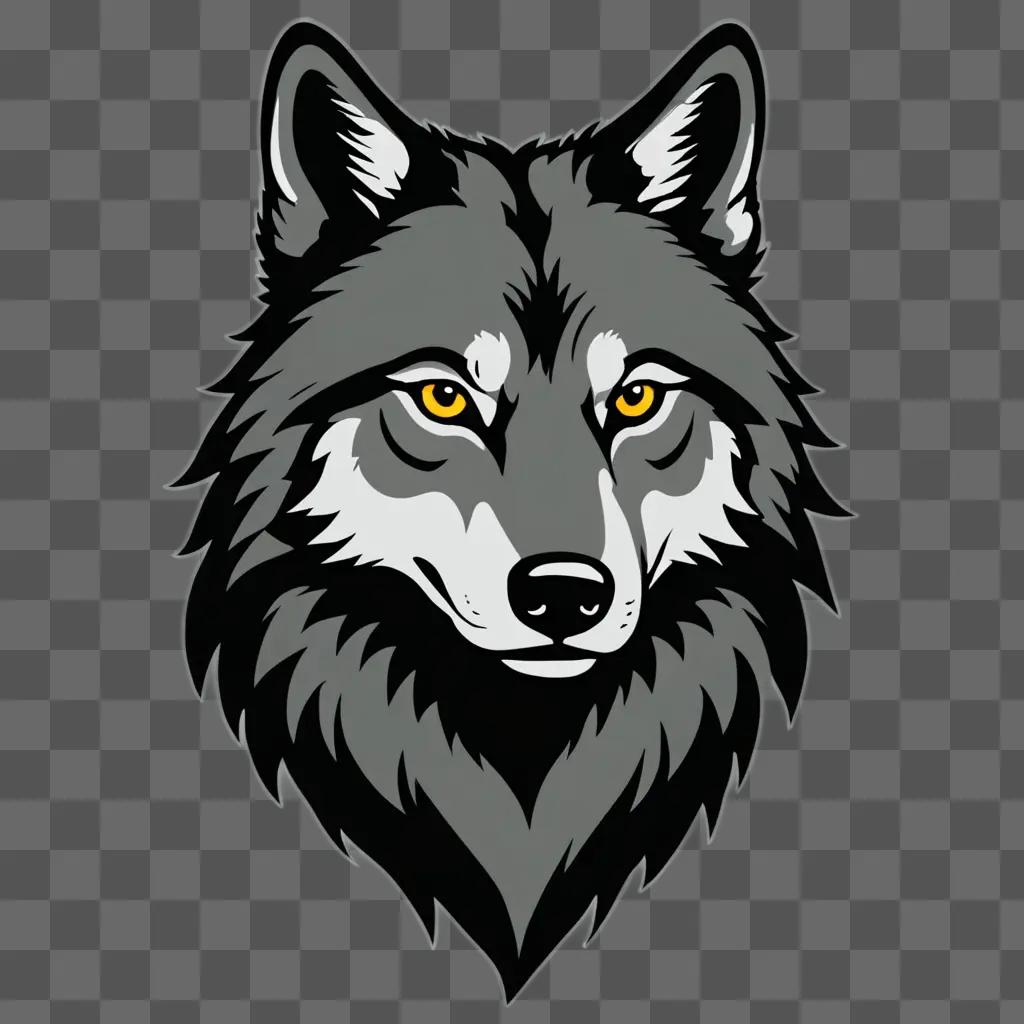 A simple wolf drawing with yellow eyes