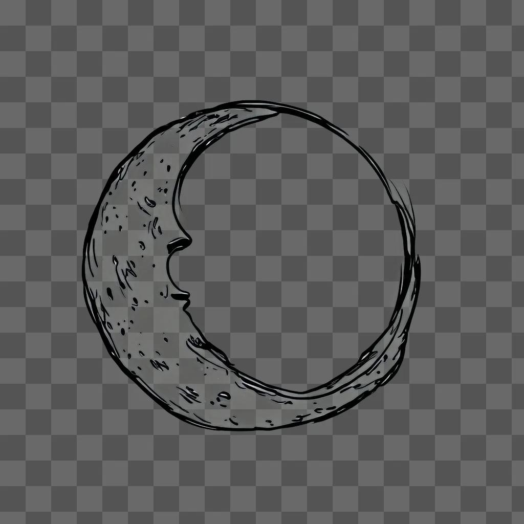 A sketch moon drawing with a black and white crescent shape