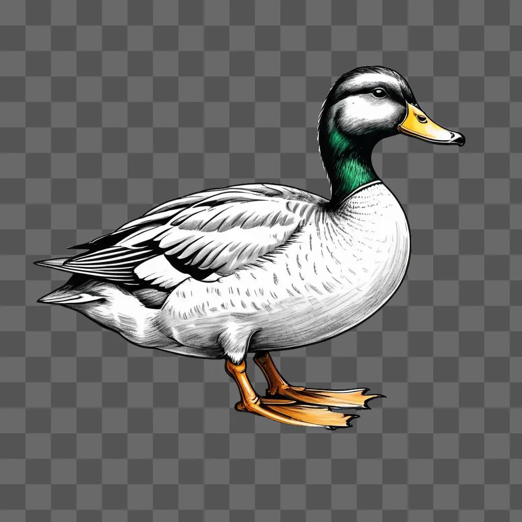 A sketch of a duck is shown against a black background