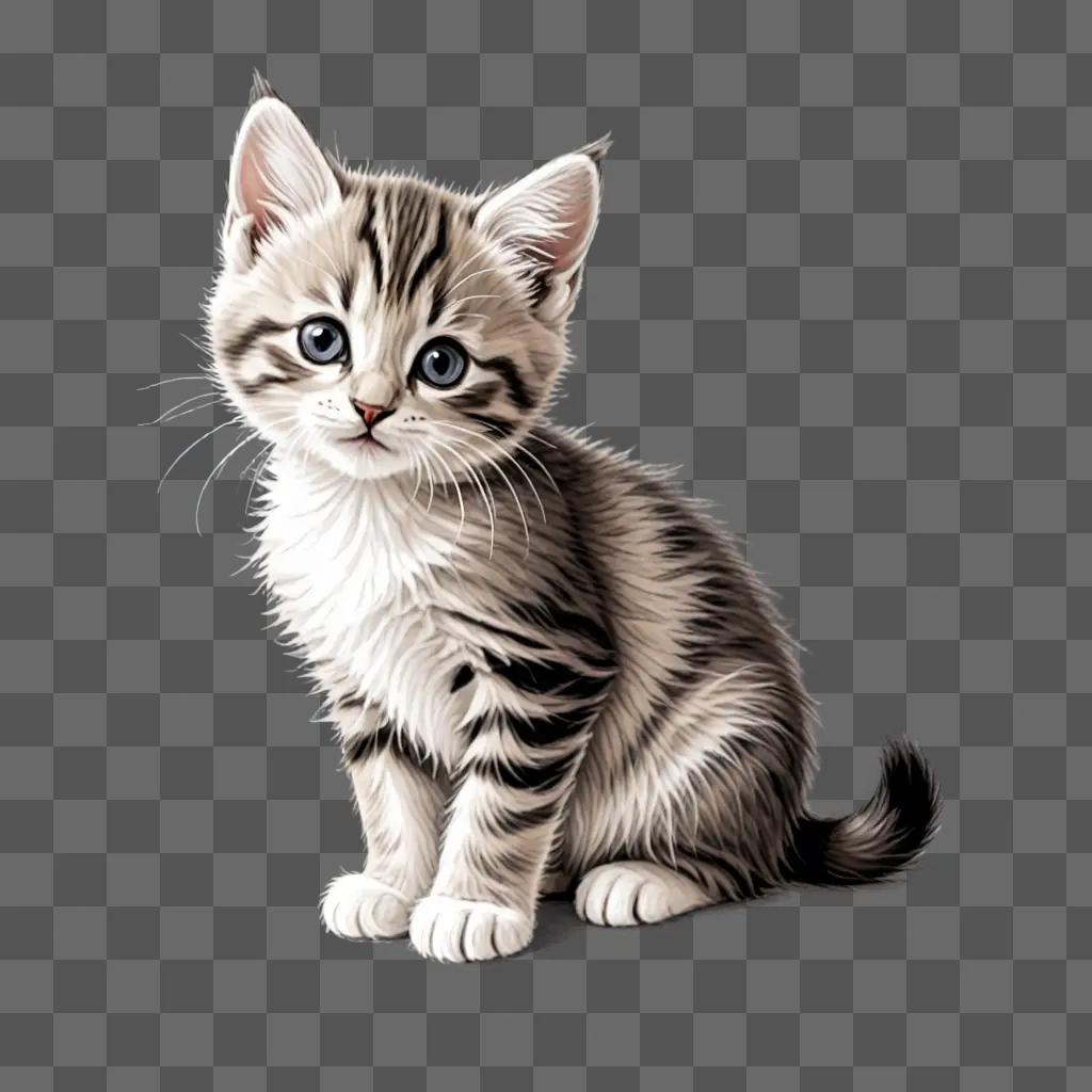 A sketch of a kitten sitting on a gray background