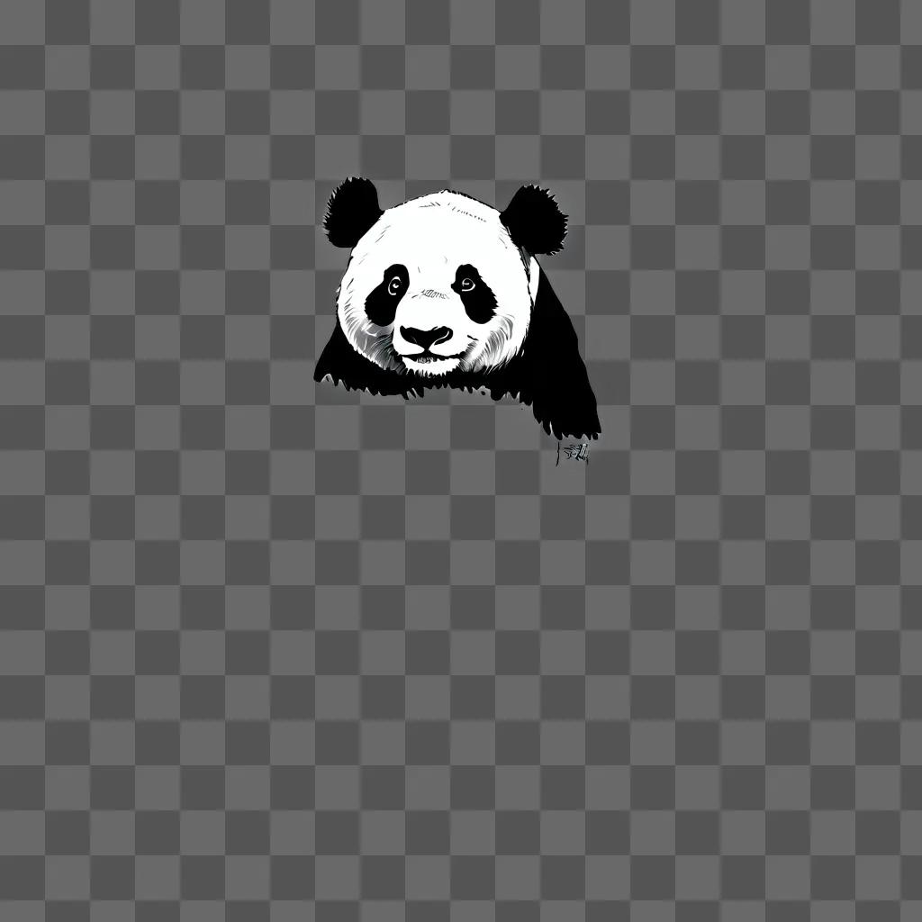 A sketch of a panda head on a grey background