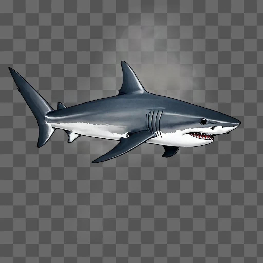 A sketch of a shark drawing on a grey background