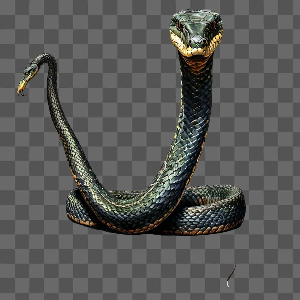 A sketch of a snake with a stick in its mouth