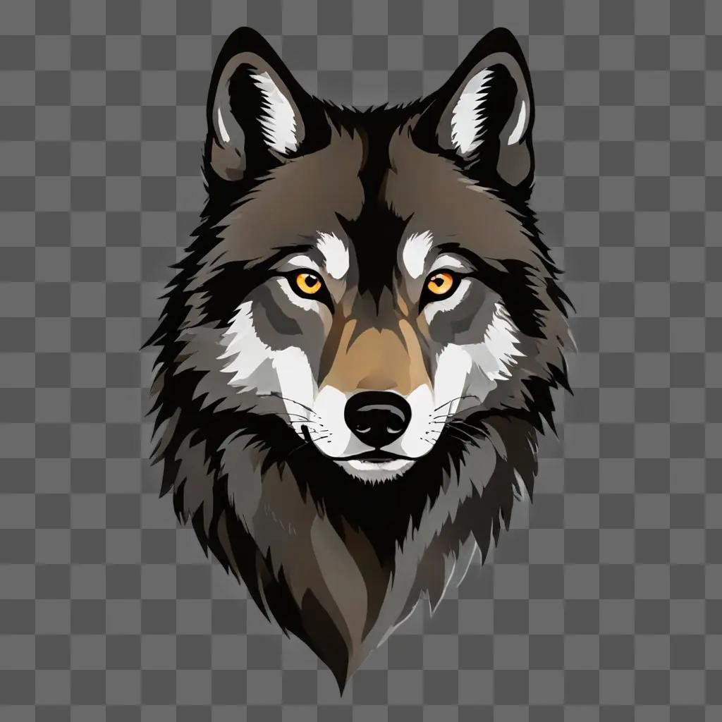 A sketch of a wolfs head against a grey background