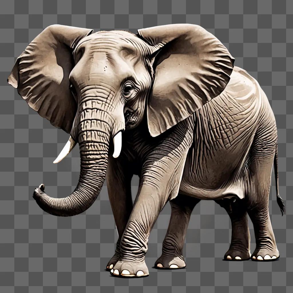 A sketch of an elephant with a gray background