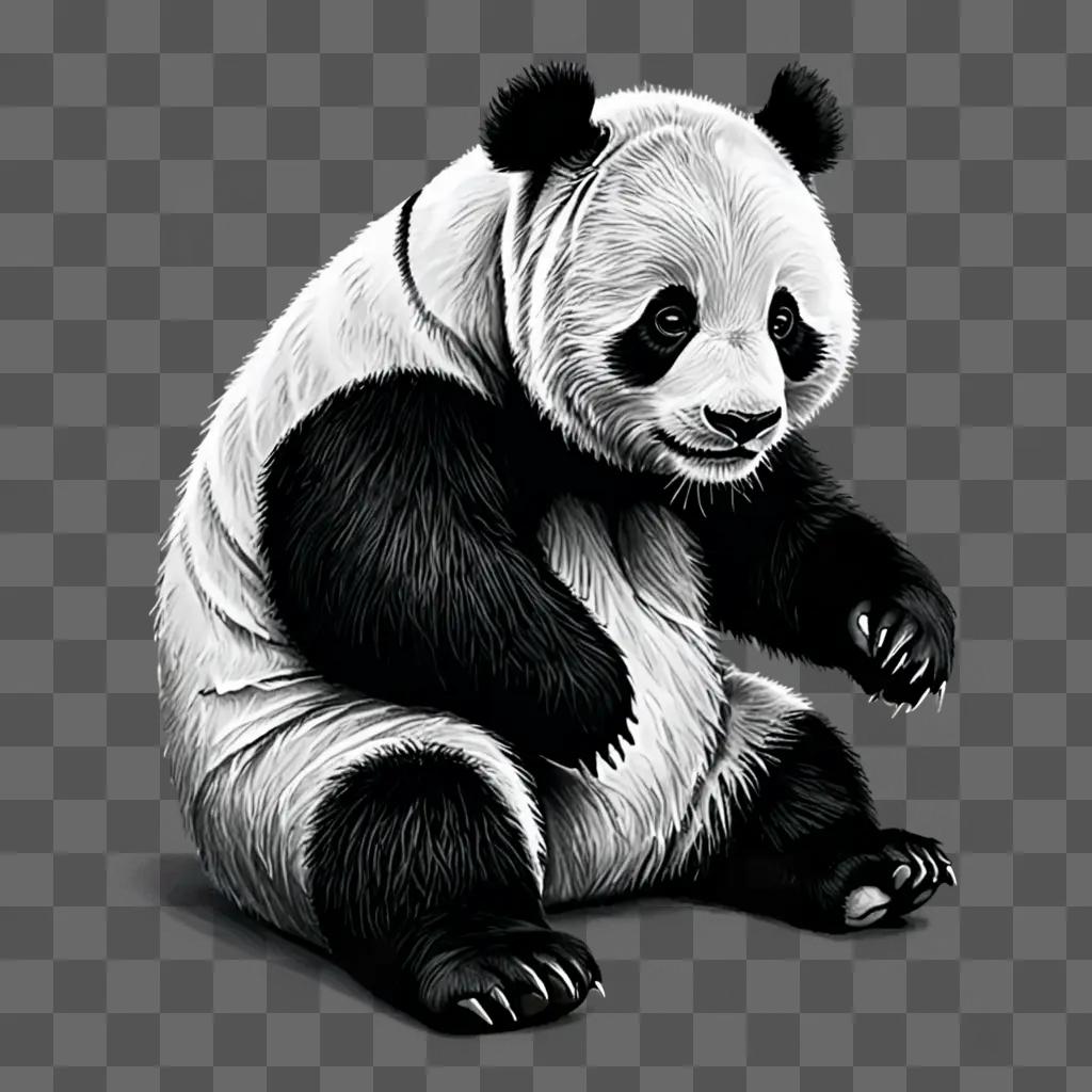 A sketch panda drawing of a panda sitting on the ground