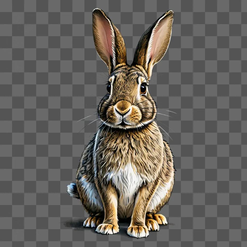 A sketched rabbit drawing on a brown background