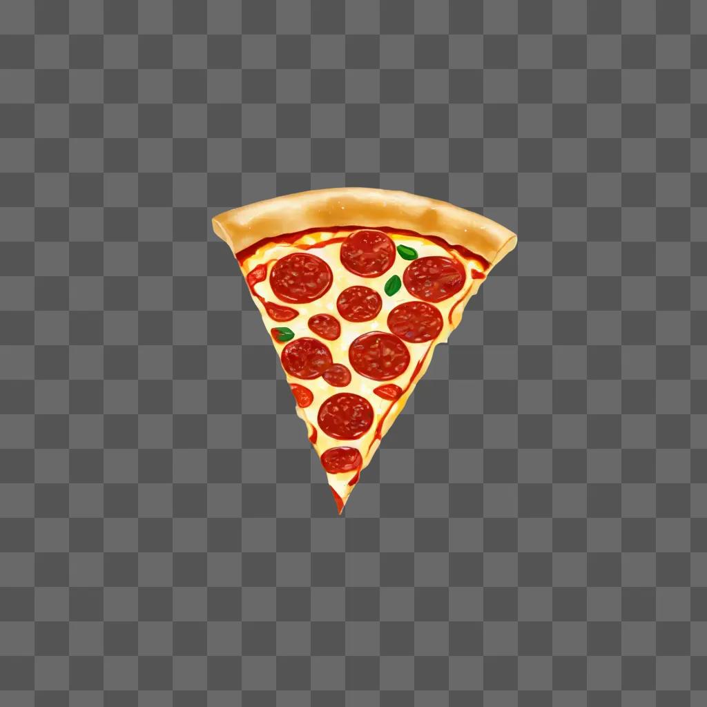 A slice of pepperoni pizza on a light background