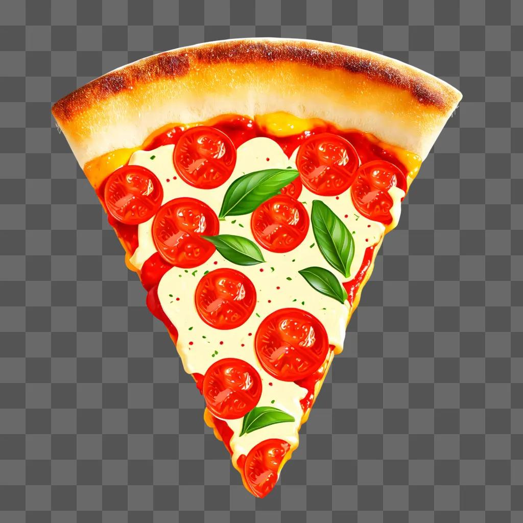 A slice of pizza with tomato toppings