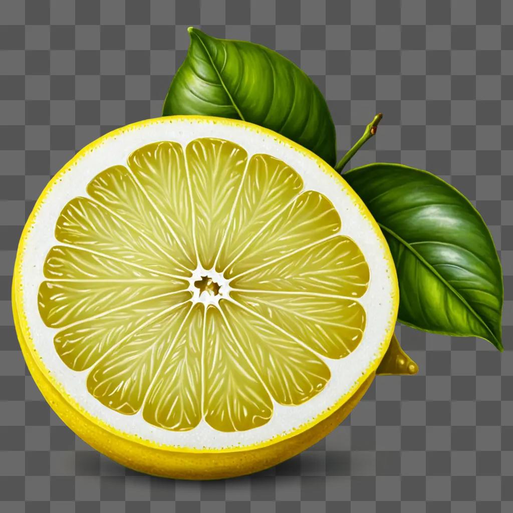 A slice of realistically drawn lemon on a green background