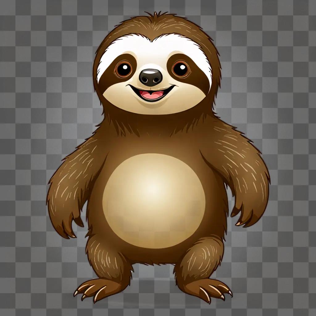 A sloth cartoon character with big eyes and a smile