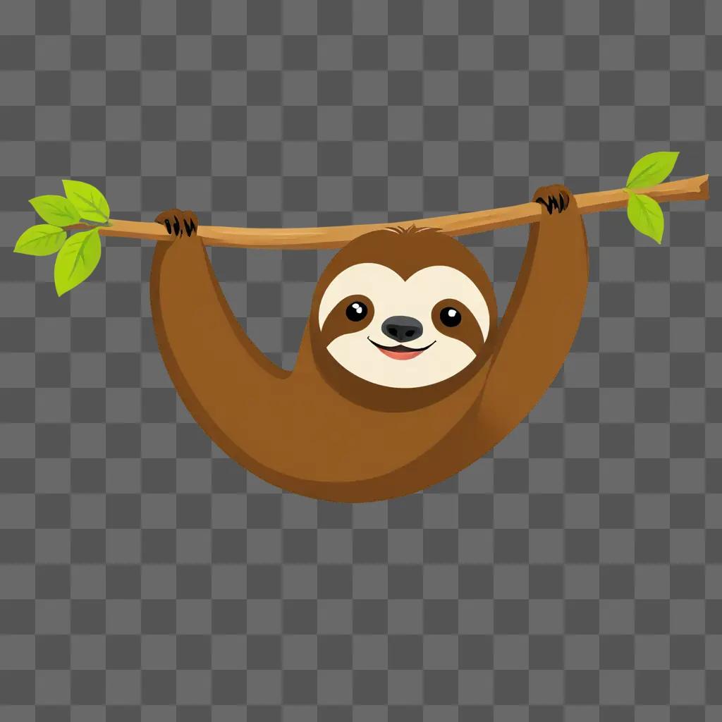 A sloth cartoon hanging on a branch