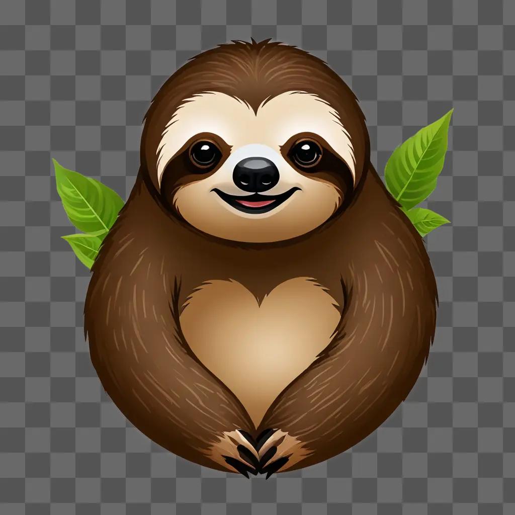 A sloth cartoon with green leaves on it