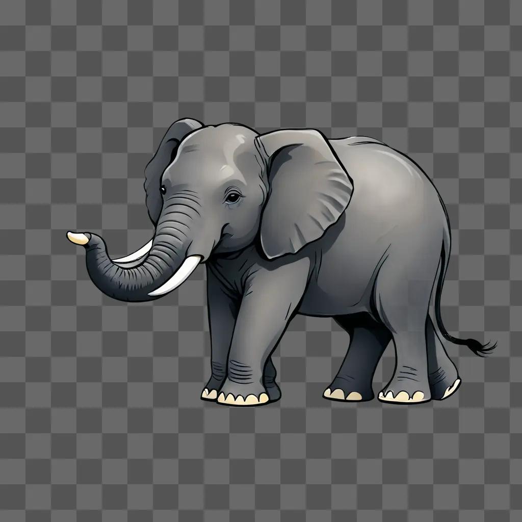 A small grey elephant drawing on a dark background