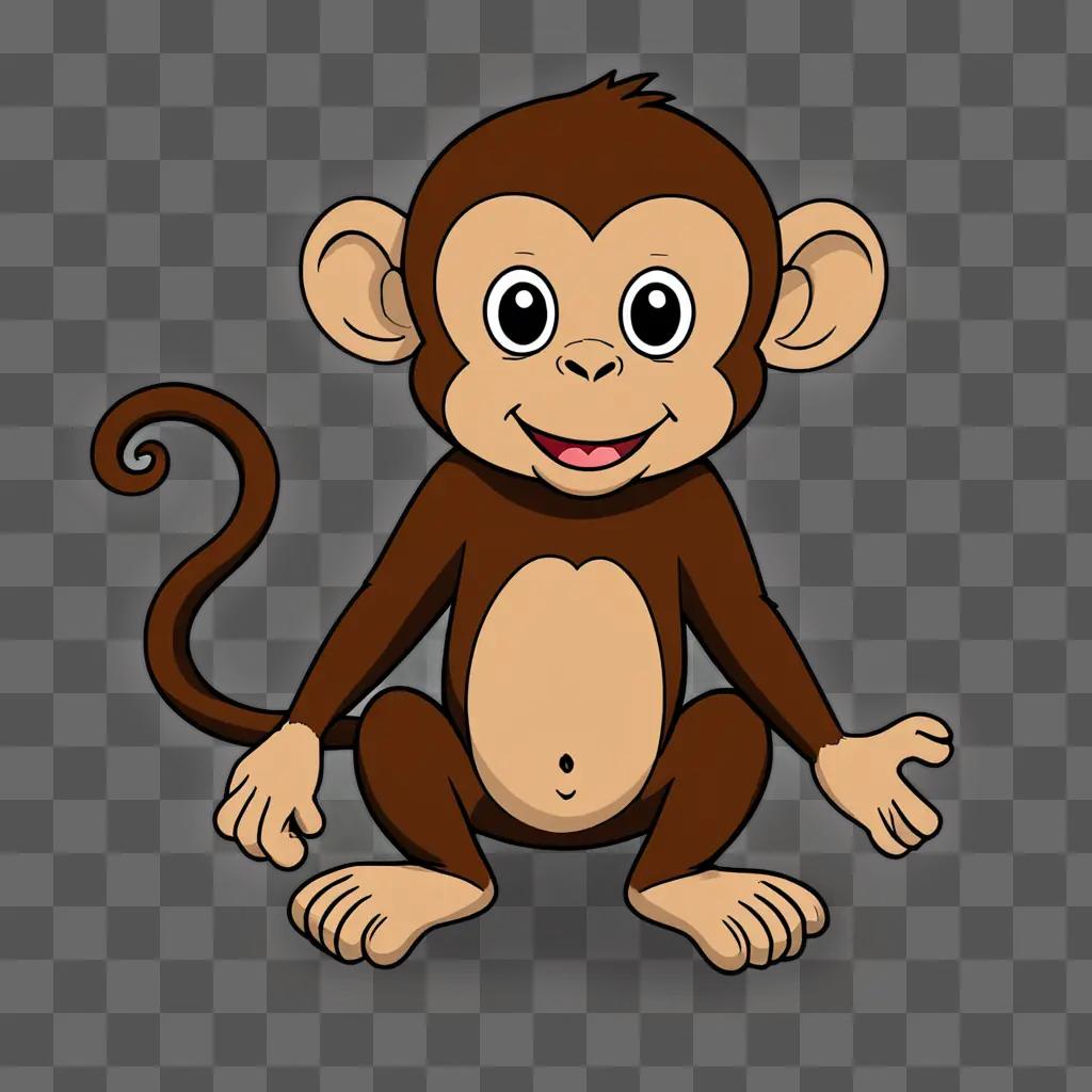 A smiling cartoon monkey drawing on a brown background