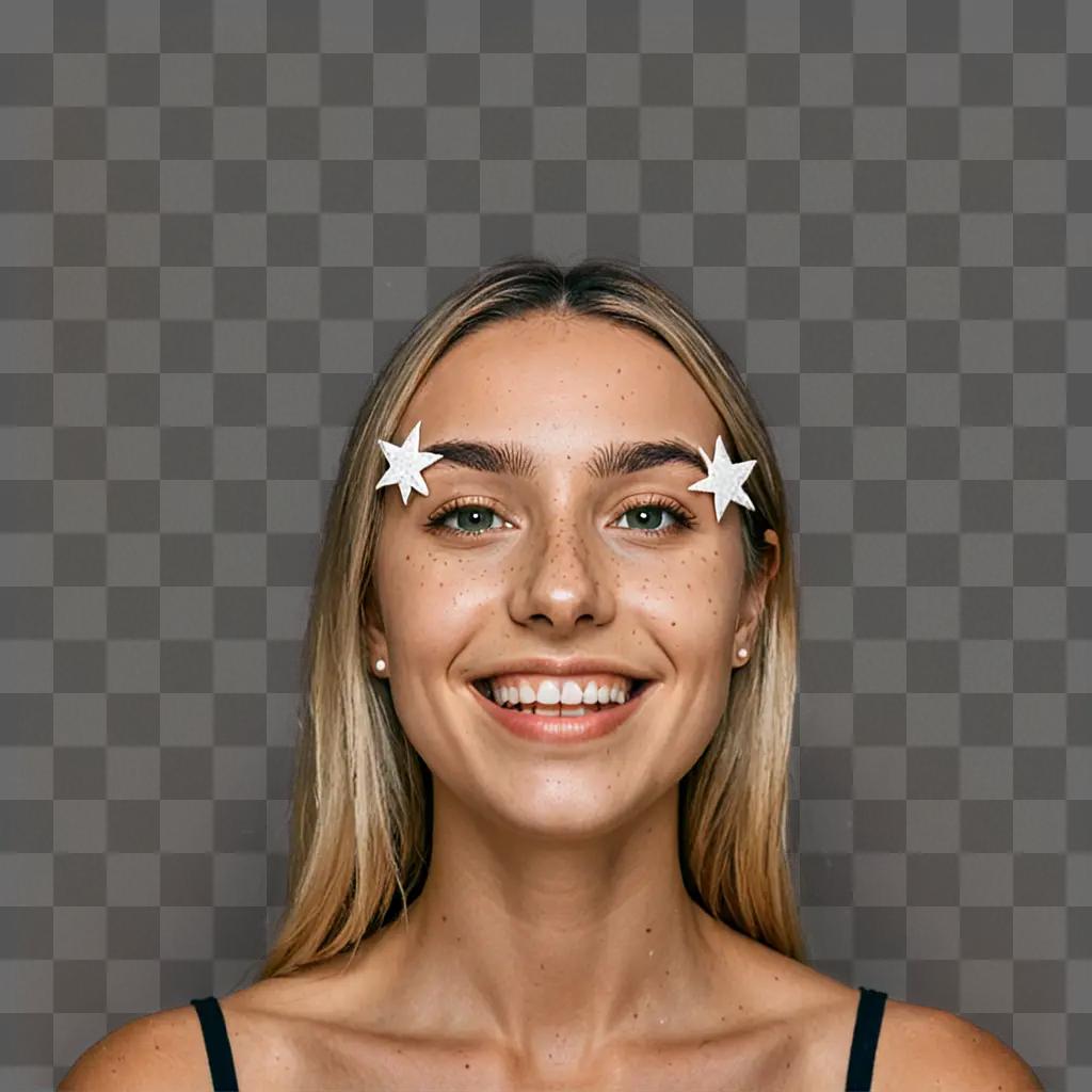 A smiling girl with starry eyes and star earrings