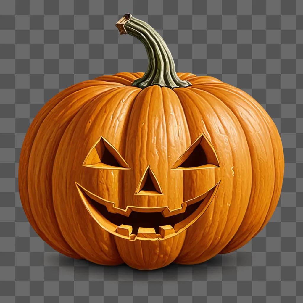 A smiling side pumpkin drawing on a brown background