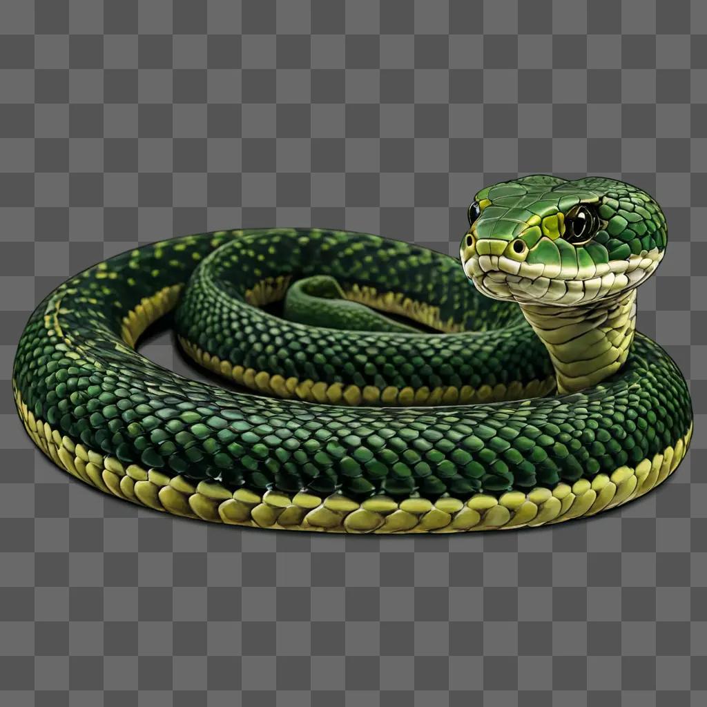 A snake drawing with colour and green background