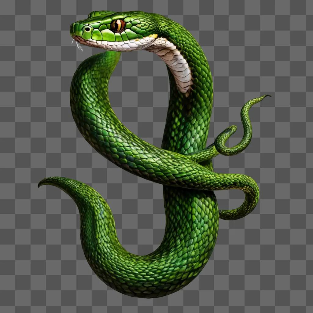 A snake drawing with realistic details on a green background