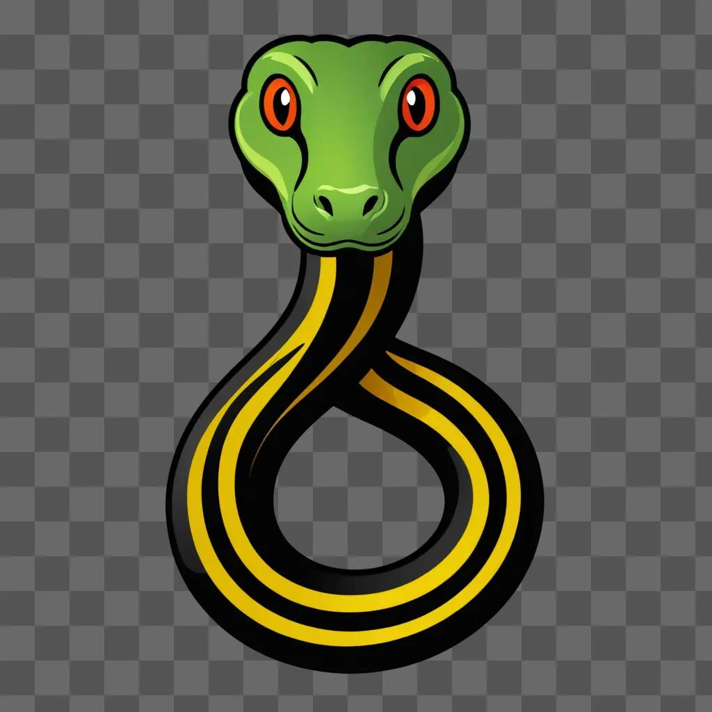 A snake is coiled around a black and yellow ring